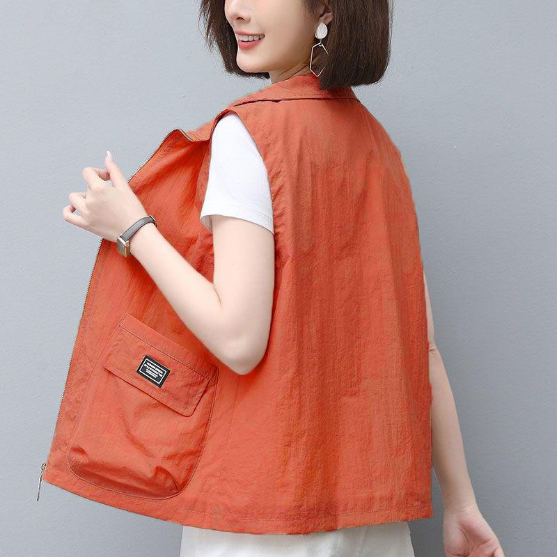 Κοντό λεπτό γιλέκο γυναικών αμάνικο μπουφάν άνοιξη-καλοκαίρι casual μεγάλο μέγεθος φαρδύ εξωτερικό γιλέκο αντηλιακό γιλέκο