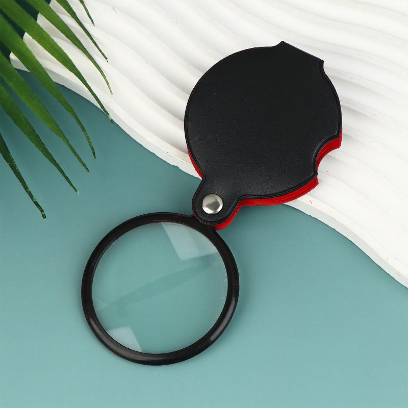 Folding Magnifying Glass Folded Leather Case Portable Handheld Jewelry Loupe 8X Mini Magnification 50/60/70MM
