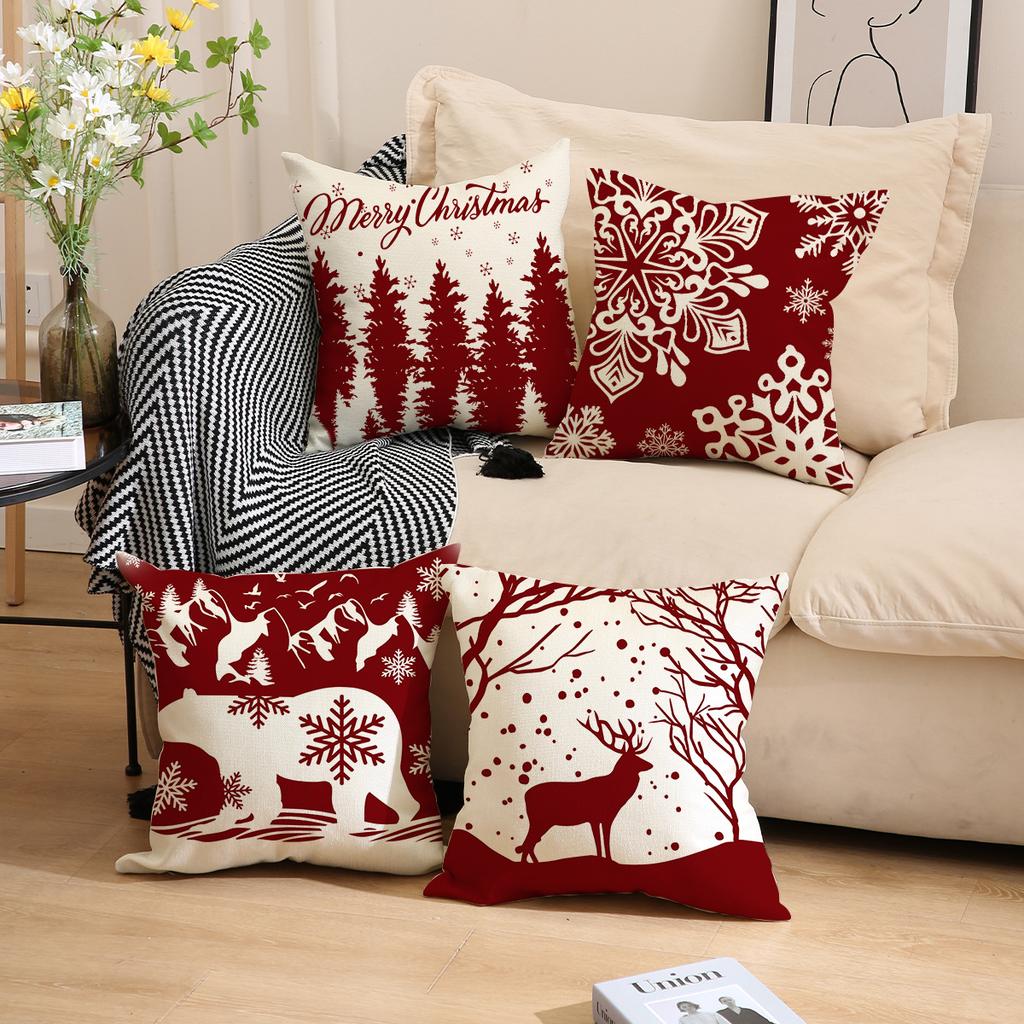 Christmas Pillow Case Elk Print Sofa Cushion Home Bedside Cushion Pillow Case