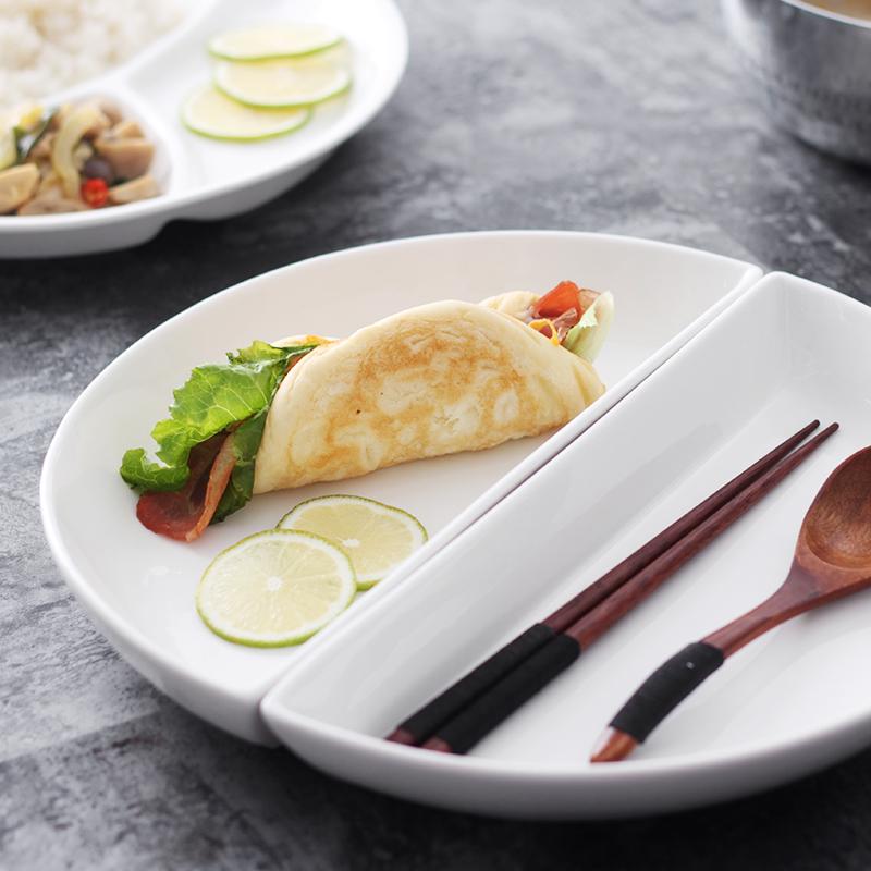 White Ceramic Divided Plate for Home Use - Three & Four Compartments - Creative Fitness Separator Plate