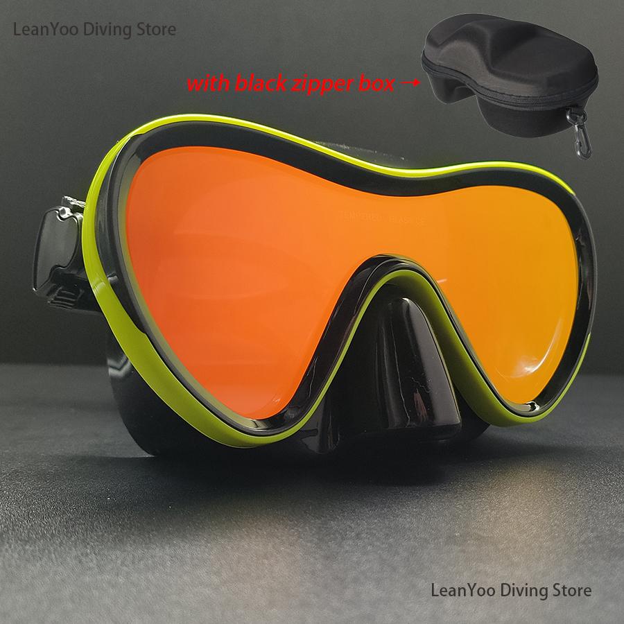 Dış Mekan Aynalı Temperli Cam Şnorkel Maskesi UV Korumalı Dalış Gözlüğü Yüzme İçin Siyah Fermuarlı Kutuda Paket