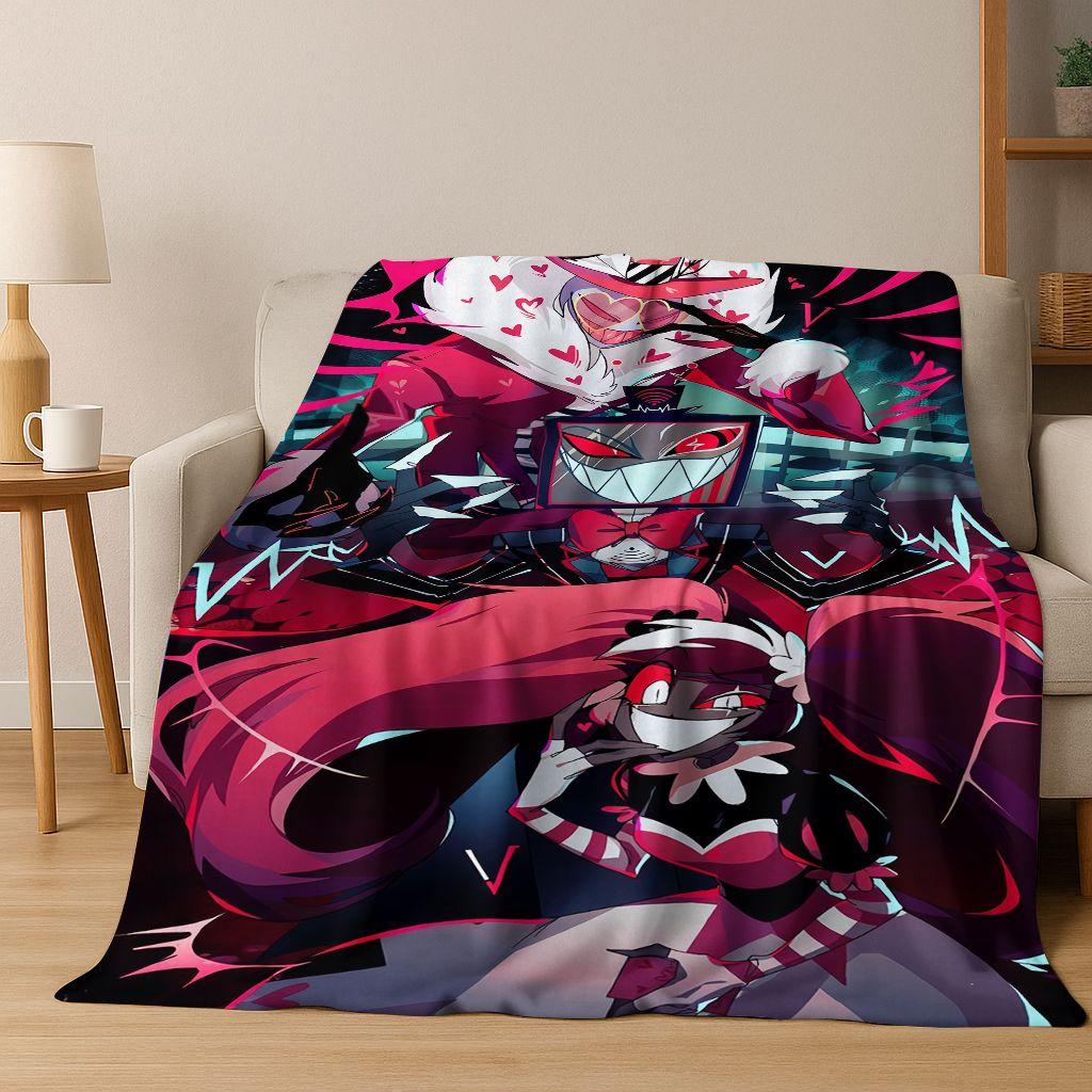 3D H-Helluva Boss Blitzo H-Hazbin Hotel Cartoon Flannel Blanket,Cozy Soft Throw Blanket for Home Bedroom Bed Sofa Cover Gift Kid