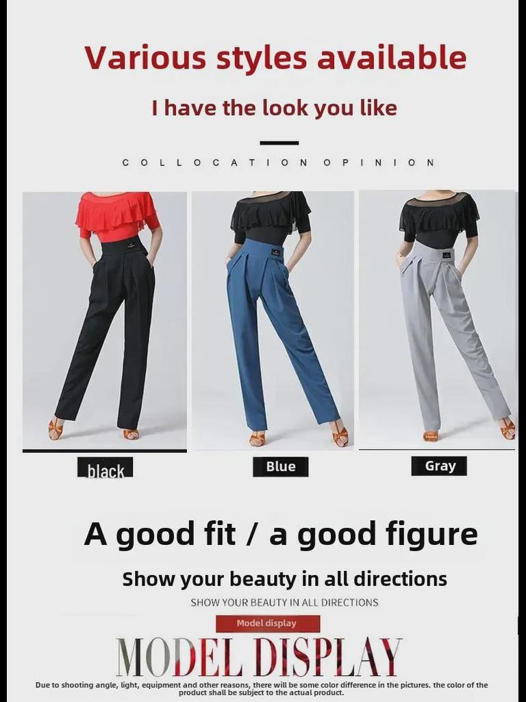 Dámské moderní taneční kalhoty s vysokým pasem – volný společenský a latinský styl