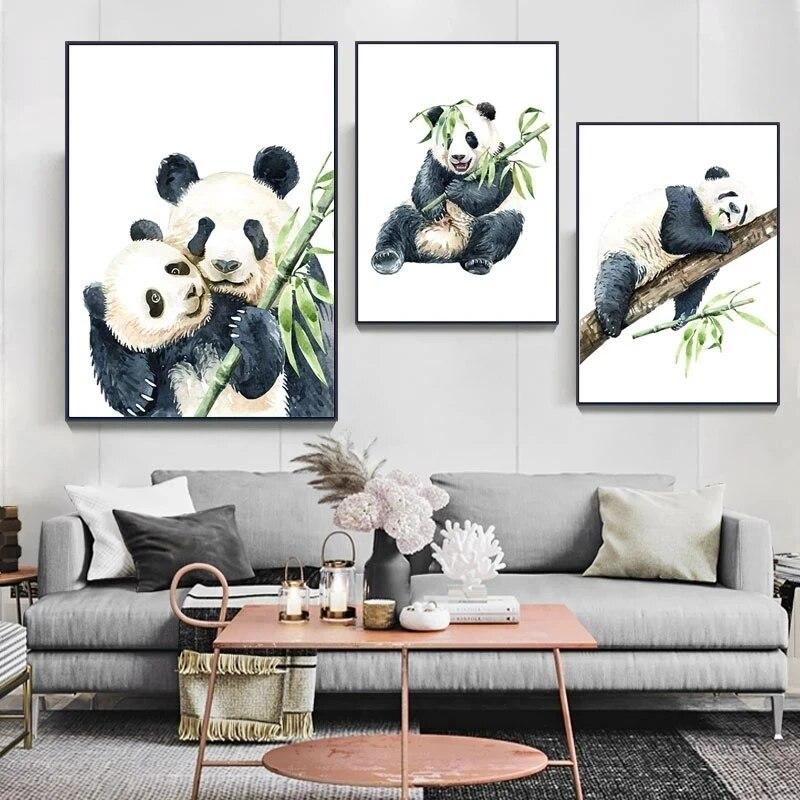 Pictură pe pânză cu animale din desene animate, pictură murală modernă, drăguț câine panda, postere și imprimeuri, imagine de perete pentru decorarea camerei de zi