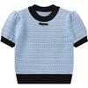 Maglione Lavorato a Maglia a Maniche Corte con Splicing a Contrasto di Colore Primavera Estate Femminile Sezione Corta Fondo Sezione Sottile Top Pullover T-shirt Casual Slim Fit