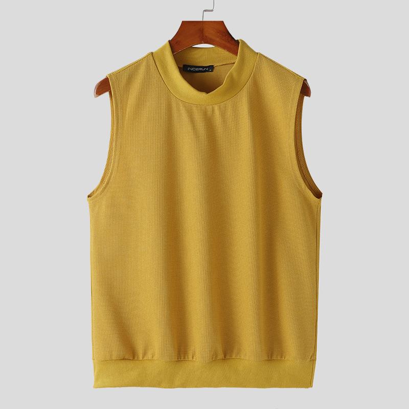 

INCERUN Летние мужские однотонные вязаные майки без рукавов с круглым вырезом XL жёлтый