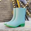 Nuovi Stivali da Pioggia Alti con Tacco a Blocco da Donna Suola Spessa Antiscivolo Impermeabili Scarpe da Lavoro per Cucina alla Moda Colore Misto Scarpe da Acqua