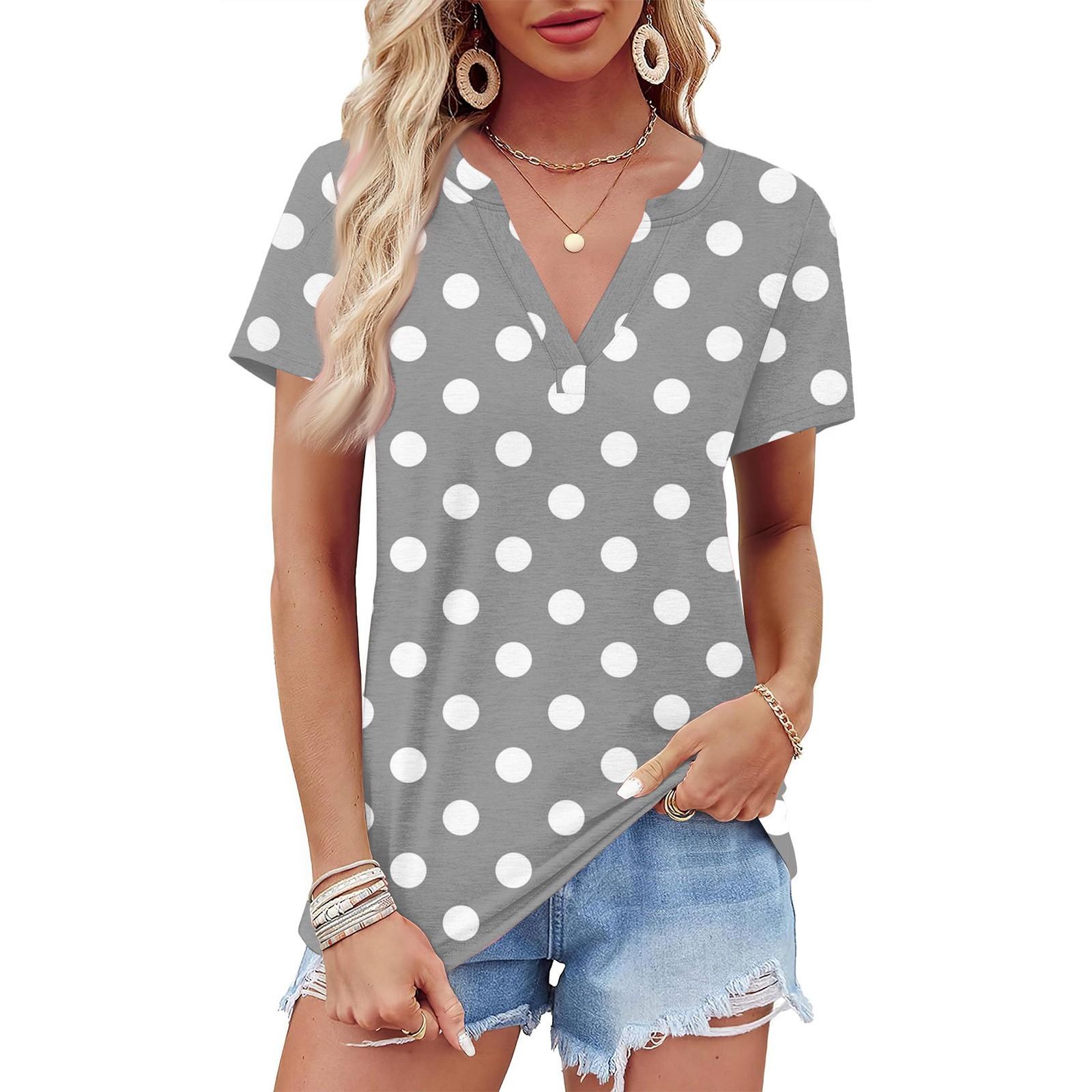 

Женская летняя рубашка в горошек с коротким рукавом и V-образным вырезом, деловая повседневная свободная футболка, трендовая модная одежда, топы XL