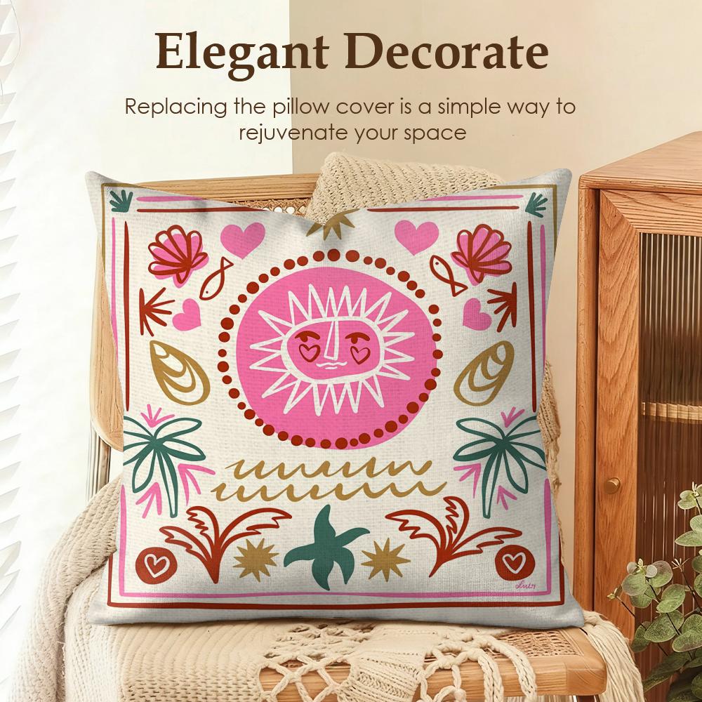 Cute Cartoon Flowers Fashion Art Cushion Cover Natural Linen Organic Fabric DoubleSided Printing Sofa Home Decor Pillow Case