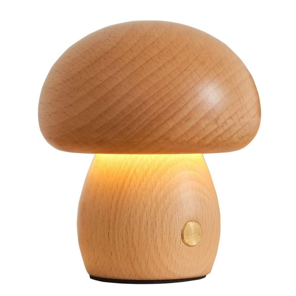 Mini Natural Wood Mushroom Lamp Touch Control LED Night Light for Bedroom Bedside Decor Lamp