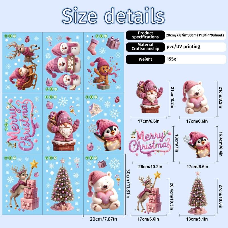 Christmas Cute Santa Claus Snowflake Window Decoration Static Cling Stickers