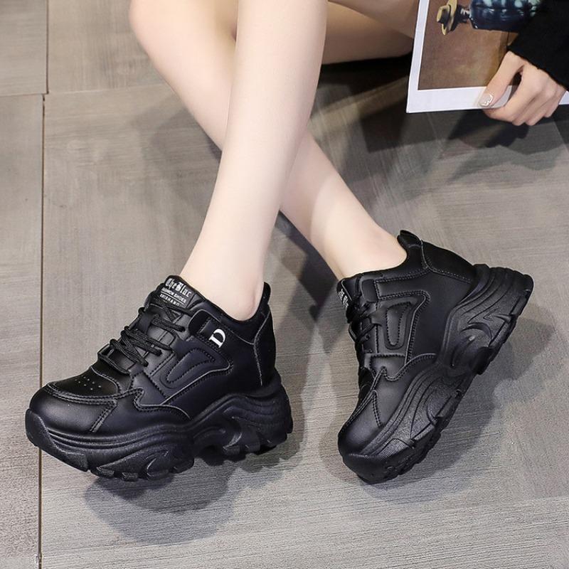 White Platform Women's Sneakers Spring Lace-Up Thick Bottom Vulcanize Shoes Woman Pu Leather Breathable Sports Shoes