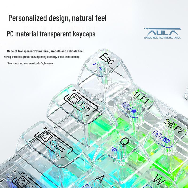AULA Wolf Spider F68 Transparent Bluetooth Wireless Mechanical Keyboard, Three-Mode, Hot-Swappable Ice Soul Switches