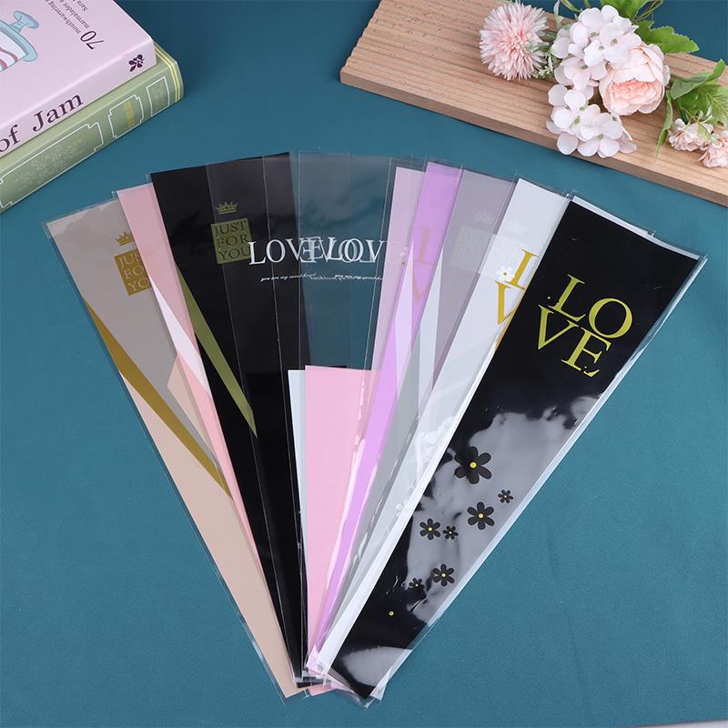 48/50Pcs Transparent Single Rose Flower Packaging Bag Gift Wrapping Paper Wedding Floral Package Valentine'S Day Party Decor