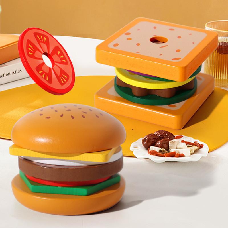 Kids Food Wooden Set With Sandwich And Burger For Interaction Play Learning And