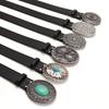 Retro Gem Black Belt for Women Versatile Jeans Hot Girl Boho Carved Wide Women's Belt