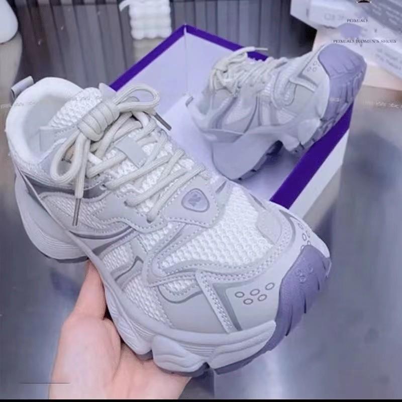 Sports Shoes Spring and Autumn New Round Head Splicing Mesh Cloth Front Strap Thick Sole Anti-slip Wear-resistant Single Shoes