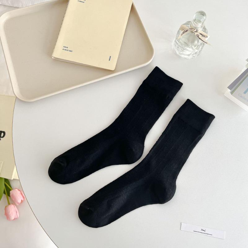 Female Summer Thin Pure Color Hollow Mesh Breathable In The Tube Pile Pile Cotton Socks