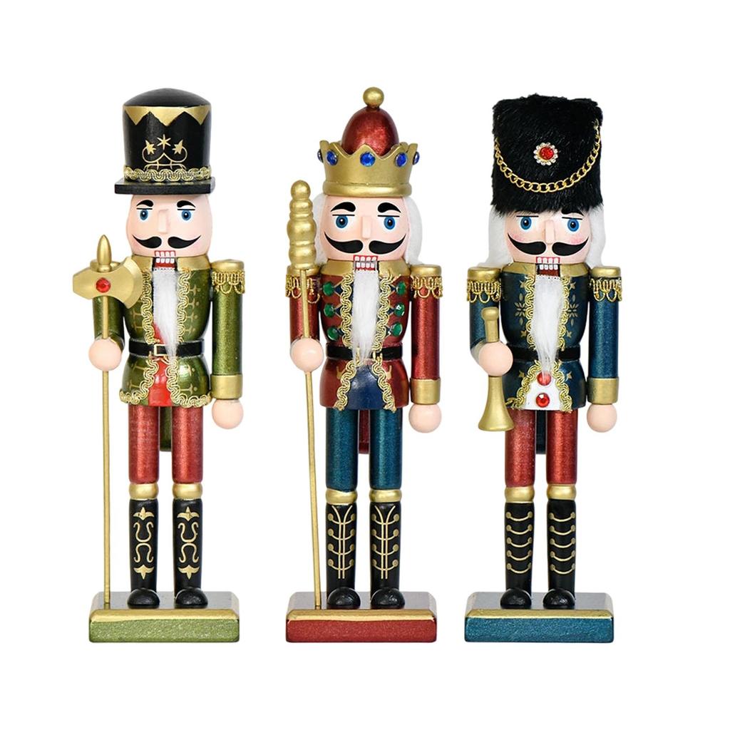Christmas Nutcracker 25cm Solid Wood Christmas Gift Traditional Craft Wooden Nutcracker for Desk Office Shelf Bedroom Holiday
