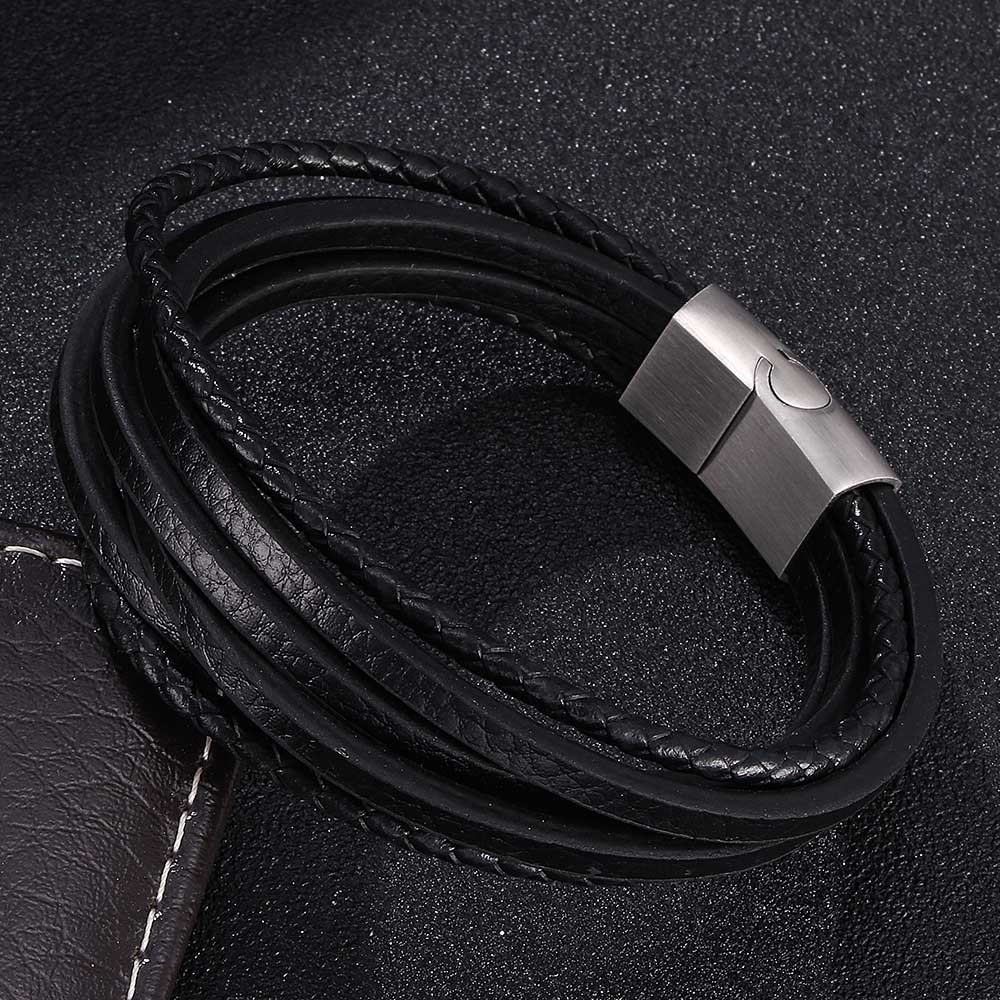 New Punk Style Stainless Steel Buckle Men's Bracelet  Leather Cord Charm Jewelry Bracelet Wristband