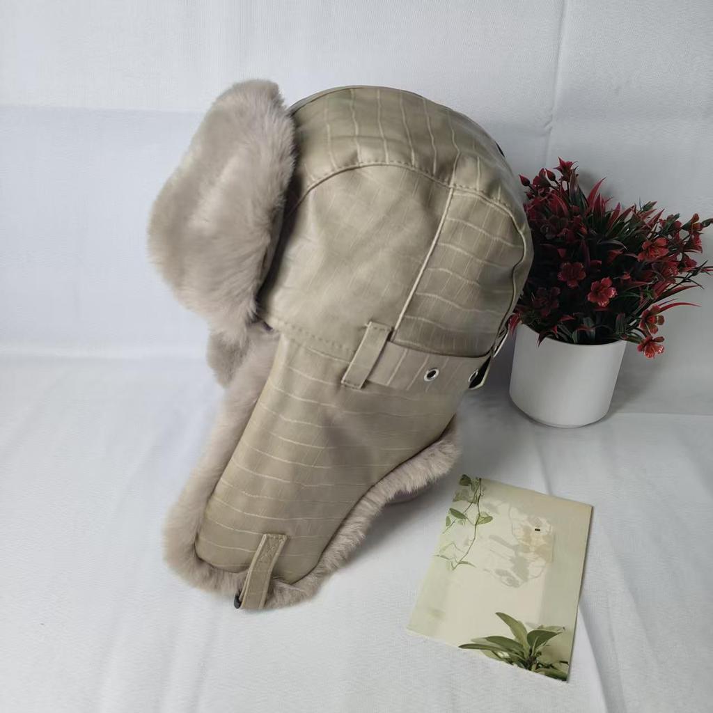 Male and female Maillard outdoor locomotive Lei Feng hat winter skiing cold warm PU leather plush ear protector