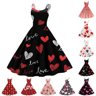 Women's Valentine's Day Floral Print Sexy Off-Shoulder Punk Retro Dress