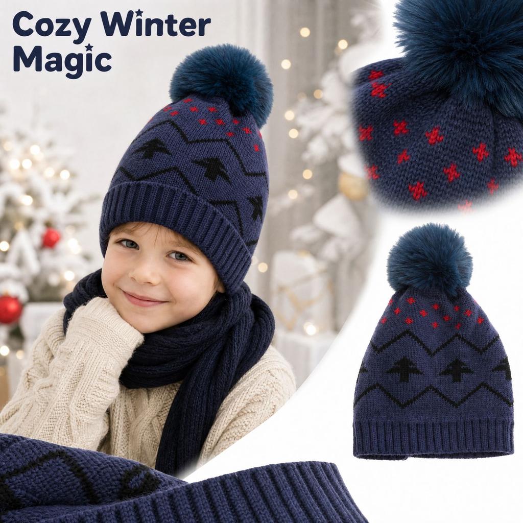 Kids Christmas Tree Knit Hat With, Cute Unisex Warm Winter for Boys and Girls