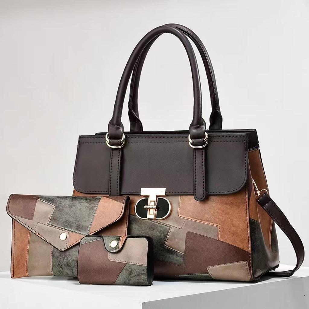 Handbag Fashion New Contrasting Color Splicing Mother and Child Bag Retro Versatile Shoulder Bag Women's Bag