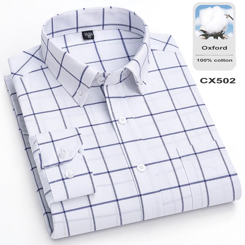 New 100% Cotton Oxford Mens Striped Plaid Shirts Long sleeve Male Business Casual High Quality Formal Shirt For Men Social Shirt