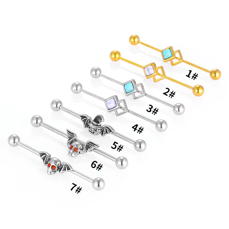 YW 16G Stainless Steel Skull Bat Industrial Barbell Ear Piercing Ear Tragus Helixe Body Jewelry