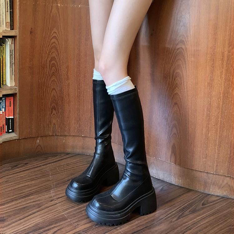 Soft Leather Version~ Elastic Thin Boots 2025 New Thick-soled Heightening Small Long Boots Women's Knee Knight Boots