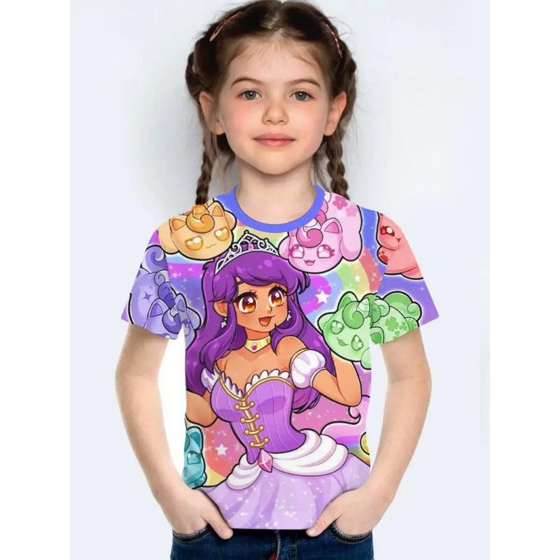 

Милая принцесса, модная, для отдыха, универсальная, высокого качества, с рисунком аниме, детская женская футболка с короткими рукавами 170