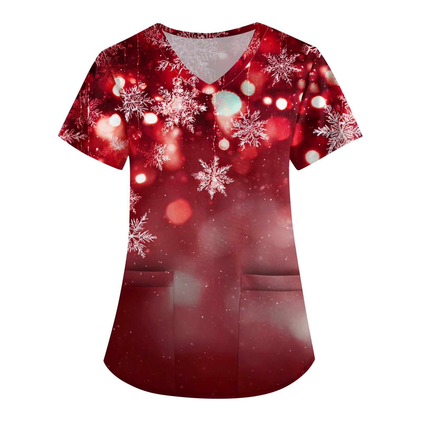 

Женская рабочая униформа с принтом, V-образный вырез, карманы, базовый короткий рукав, пуловер, топ L красный