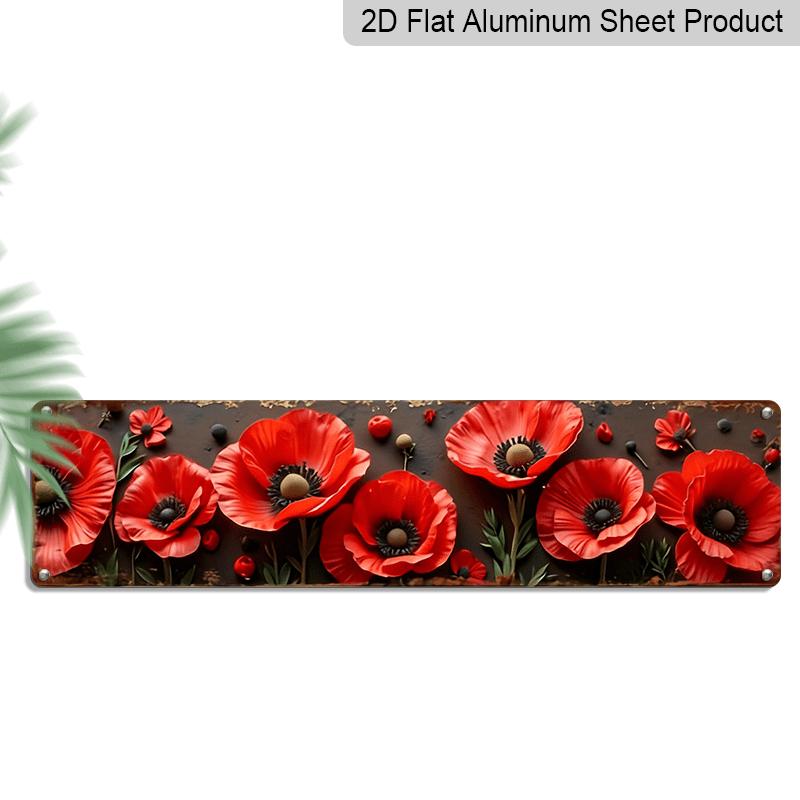 

2D Flat, 1pc Country Red Poppy Flower Metal Wall Hanging - Aluminum Decorative Sign, Vintage Romantic Style Decor, Suitable for Bedroom, Living Room 40cm x 10cm