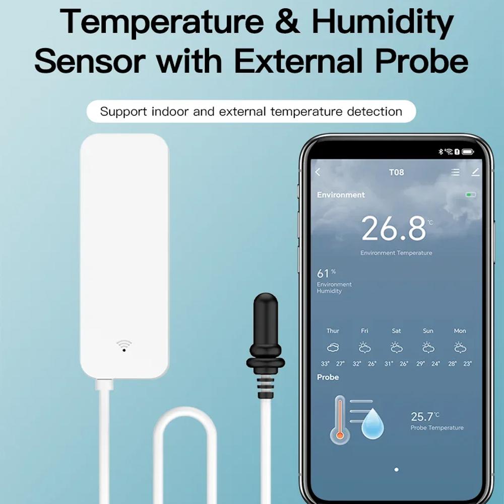 Tuya WiFi/ ZigbeeTemperature Humidity Sensor with External Probe for Smart Life App Alarm Control Support Alexa Google Assistant