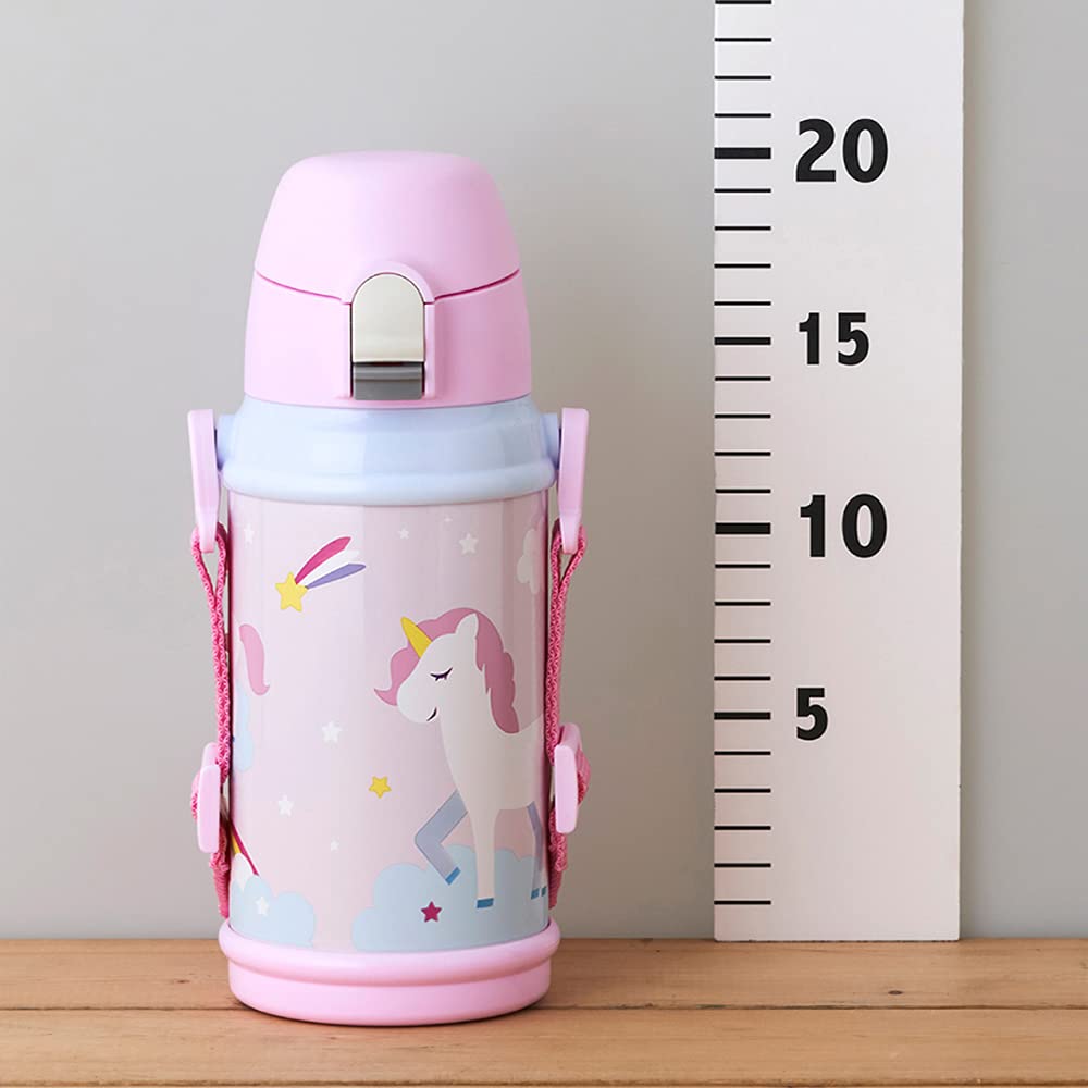 Doshisha Kids' 2-Way Water Bottle, 600ml, Unicorn Pink