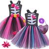 Halloween Kids Dress Cosplay Heart Print Skeleton Costumes Girls Floral Skull Tutu Children Carnival Performance