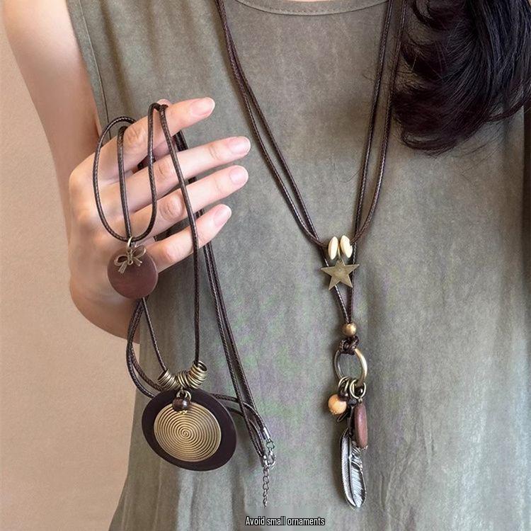 Chinese Zen Feather Necklace - Women's Retro Ethnic Sweater Chain - Bohemian Style Accessories