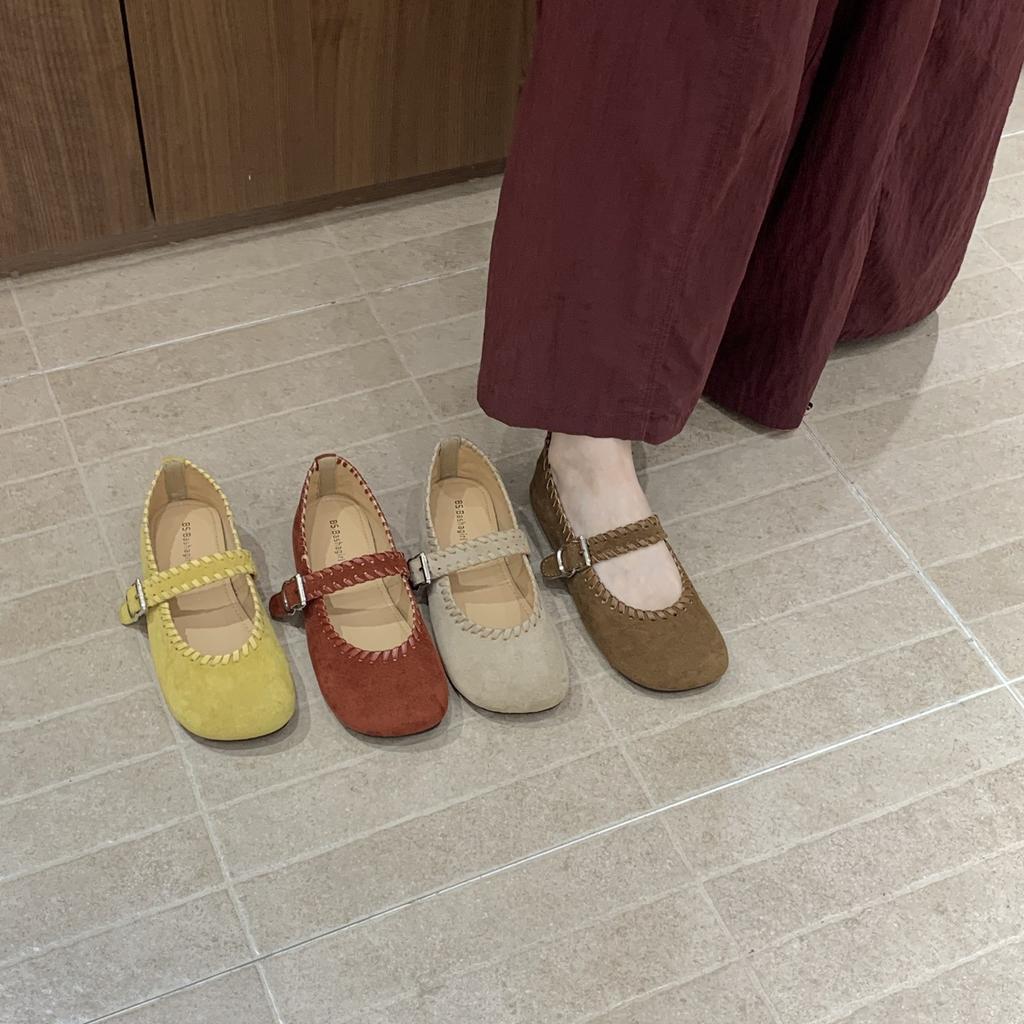 2025 round head Mary Jane shoes college style soft-soled ballet single shoes women's retro Mori late evening wind one-word buckle belt