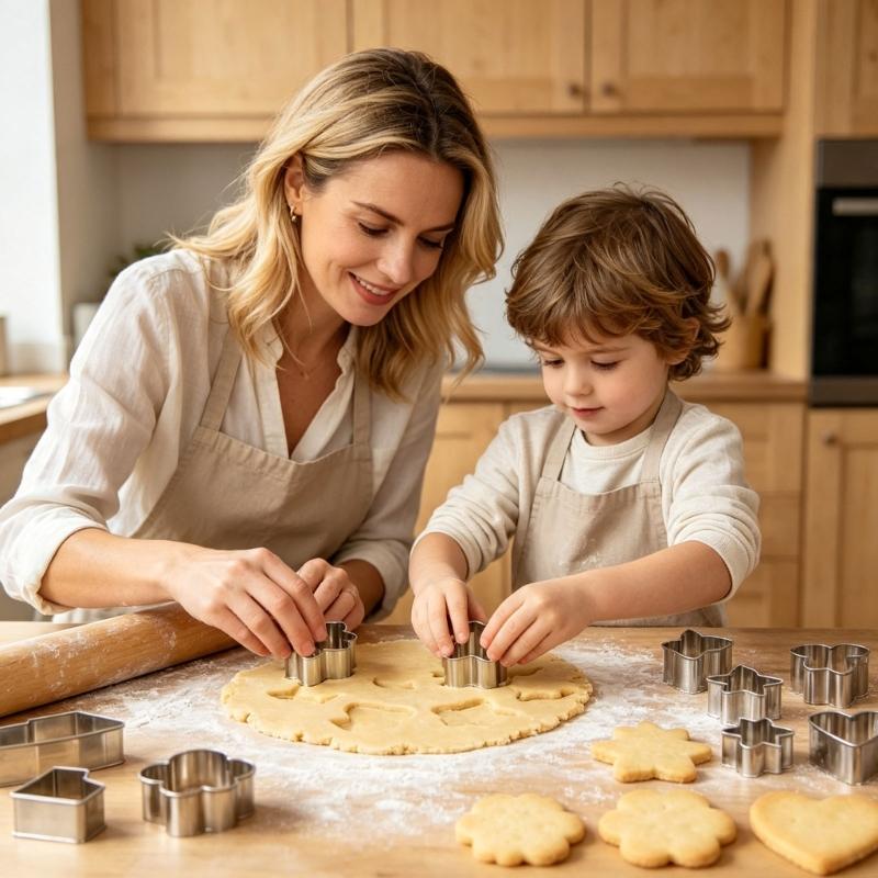 6 Piece Stainless Steel Cookie Cutters Set with Heart Flower Moon Star Square and Scalloped Round Shape, Easy Cleaning Baking Tool for Cookie and