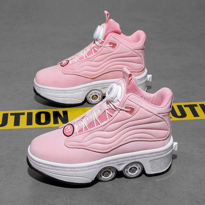 

Обувь Runaway Большие четырехколесные роликовые коньки для мальчиков и девочек Двухрядные роликовые коньки для девочек-студенток Автоматическая обувь с деформацией и сжатием в один клик 39