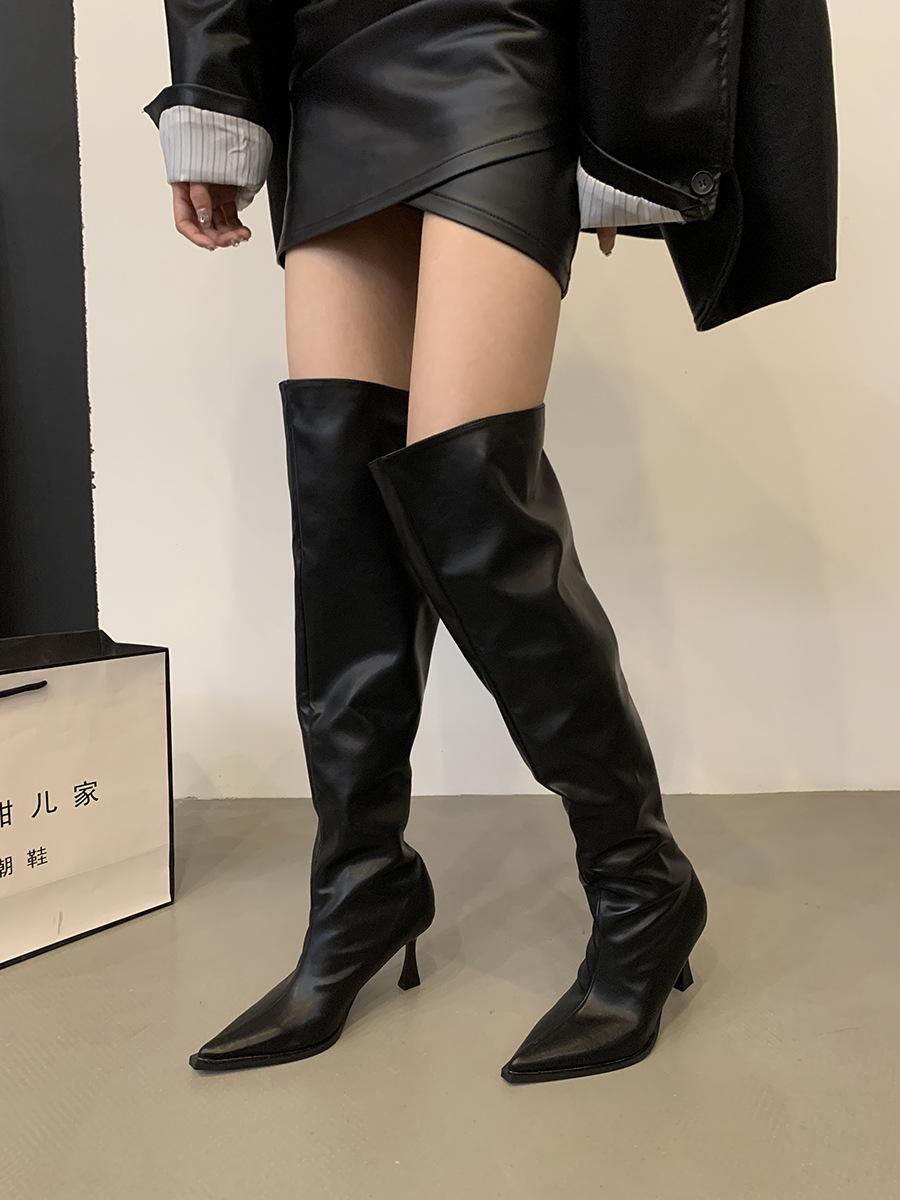 

Французские штабелированные ботинки высокие сапоги ранняя осень новые ковбойские сапоги в стиле вестерн, но с заостренным коленом черные сапоги темпераментные женские сапоги 39 чёрный