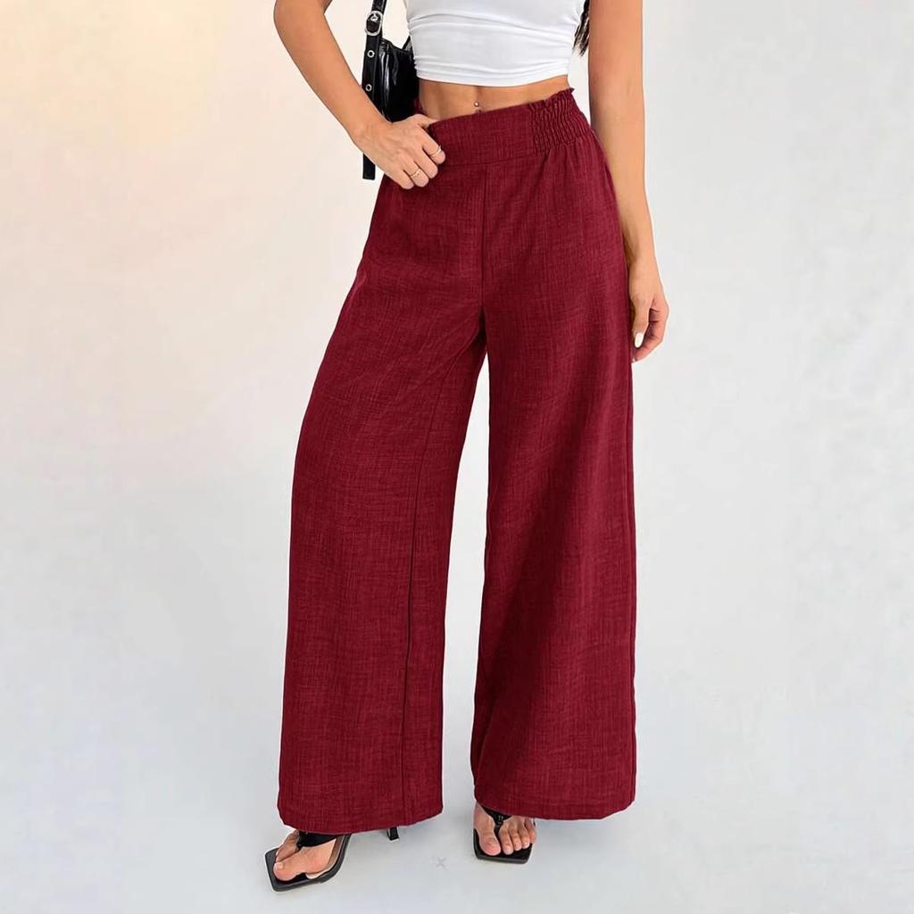European and American women's clothing popular solid color elastic wide-leg pants