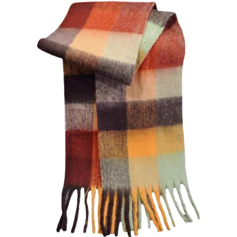 Yang Chaoyue Mohair Plaid Scarf Women's Autumn and Winter Versatile Soft Waxy Warm Imitation Cashmere Scarf Thickened Tide