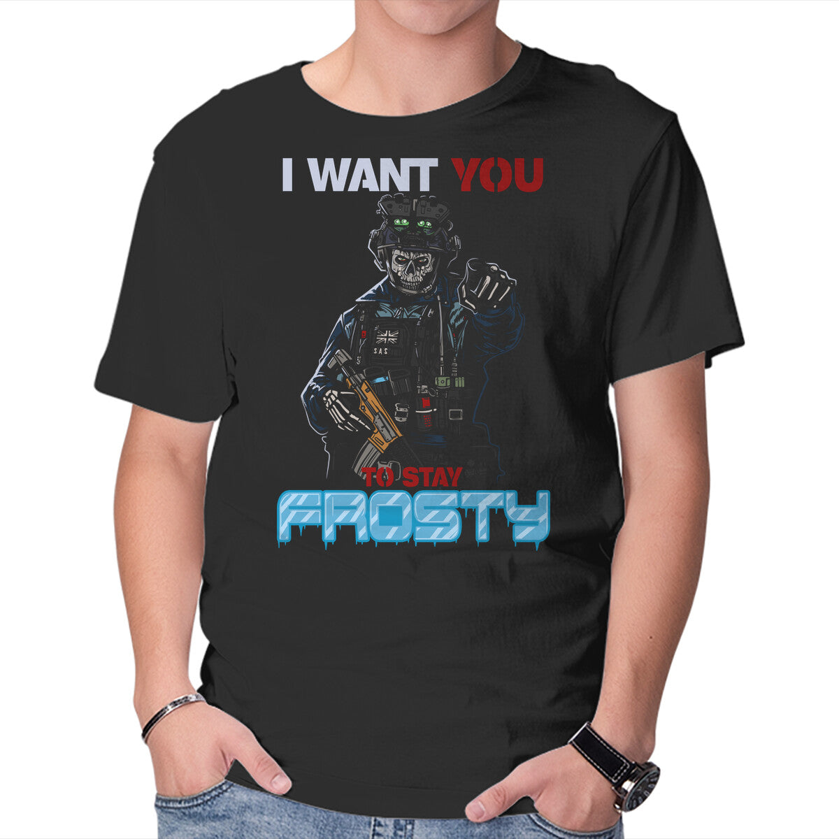 Unisex Crew Neck T-Shirt Stay Frosty Graphic Short Sleeve Casual Tee XS