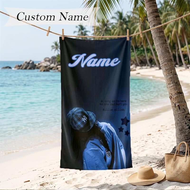 Billie eilish Custom Name Printed Beach Towel Personalized Soft Towel For Swimming Beach Travel