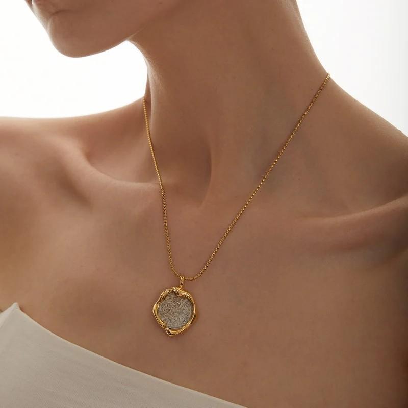 Retro And Elegant Light Luxury Heavy Industry Premium Metal Brass Plated 18K Real Gold Lucky Ancient Coin Ring Bracelet Necklace Women