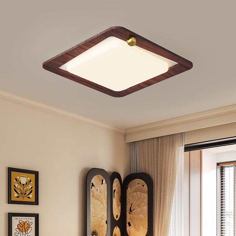 Chinese Style Retro Walnut Ceiling Light - Full Spectrum Eye Protection for Living Room & Study