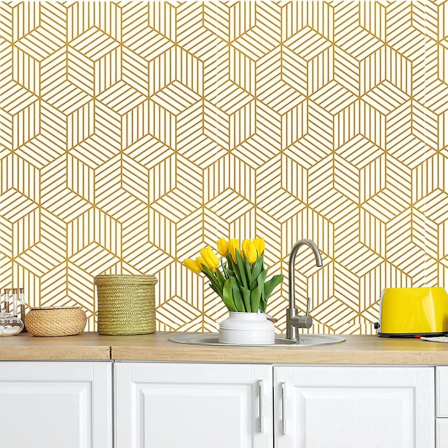 Golden Geometry Modern Fashion Self Adhesive Wall Cover Home Ornament Building Materials Tv Background Wall Pvc Wall Cover X