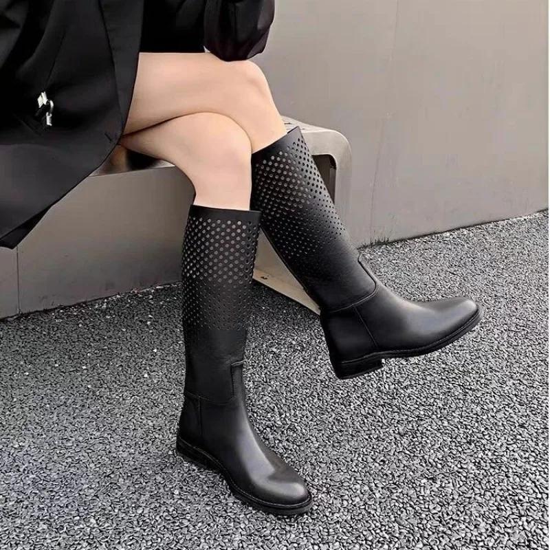 Ladies Shoes on Sale High Quality Sleeve Women's Boots Autumn Round Toe Solid High Tube Low Heels Fashion Boots Zapatos De Mujer